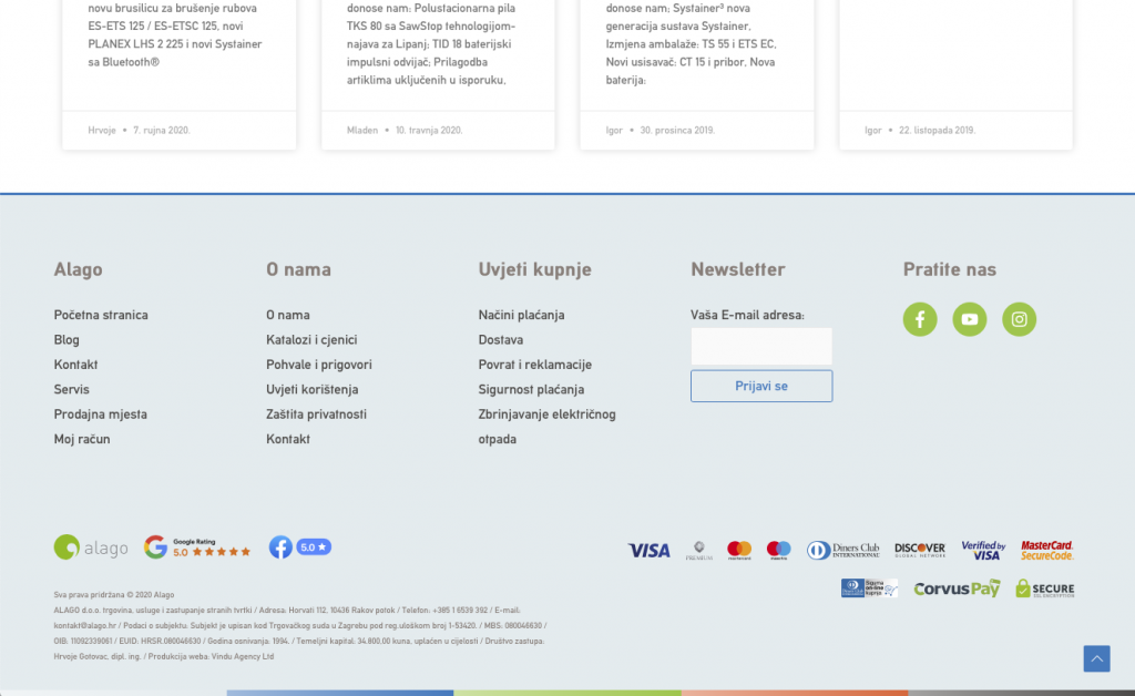 Alago.hr desktop homepage footer