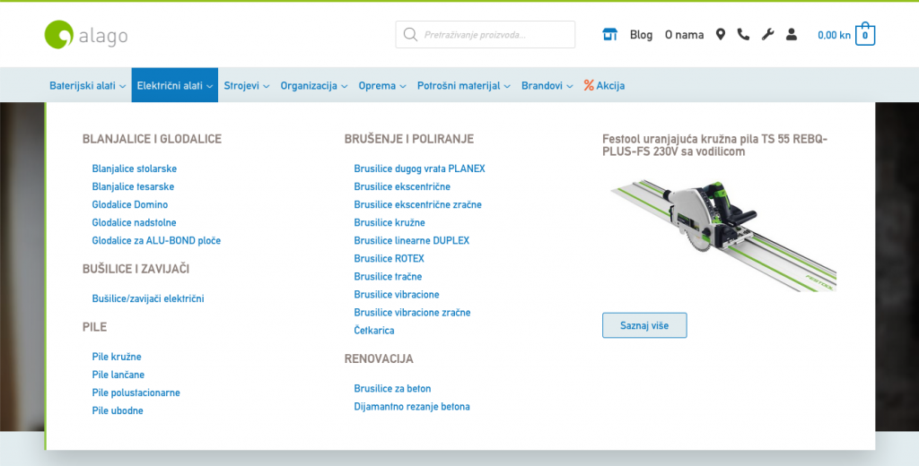 Alago.hr desktop homepage megamenu