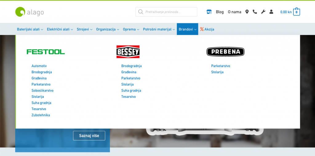 Alago.hr desktop homepage megamenu